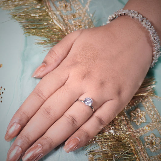 American Diamond Moti Adjustable Ring