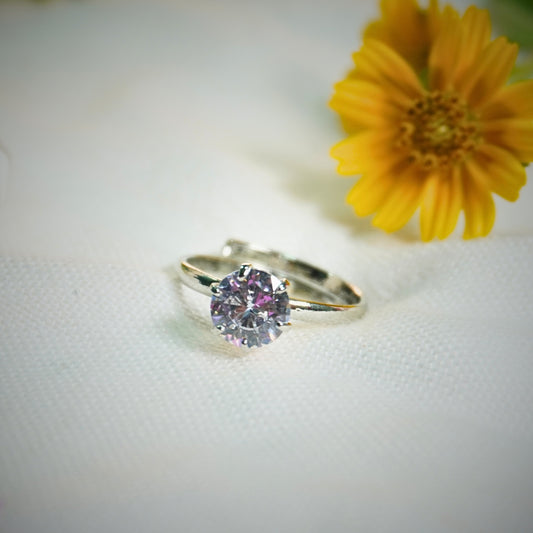 American Diamond Moti Adjustable Ring Silver