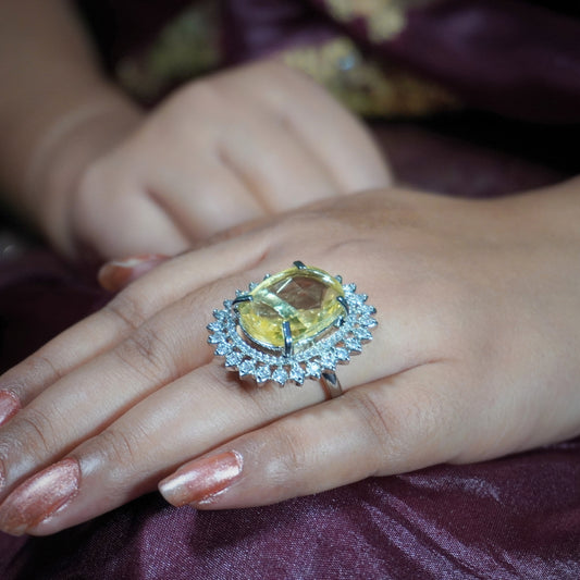 American Diamond Sun Shape Ring - Adjustable