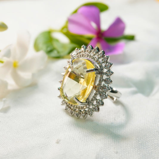 American Diamond Sun Shape Ring - Adjustable Ring