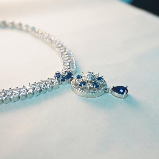Blue Sapphire Spark Crystal AD Necklace Set