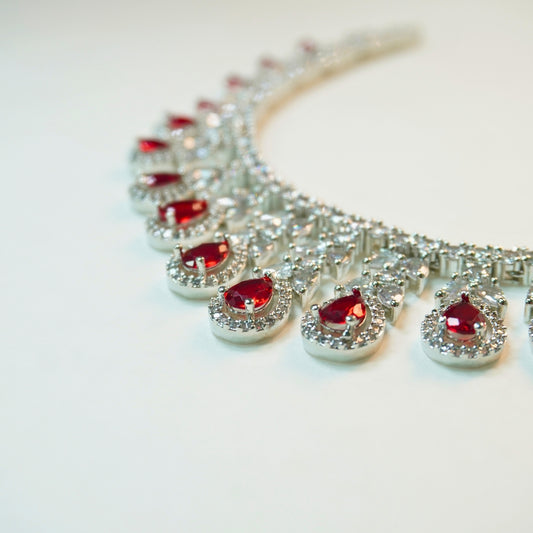 Crimson Elegance Red Teardrop AD Necklace Set red