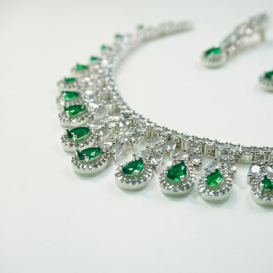 Green Nayaab American Diamond Choker with Earrings (Necklace and Earrings Set)